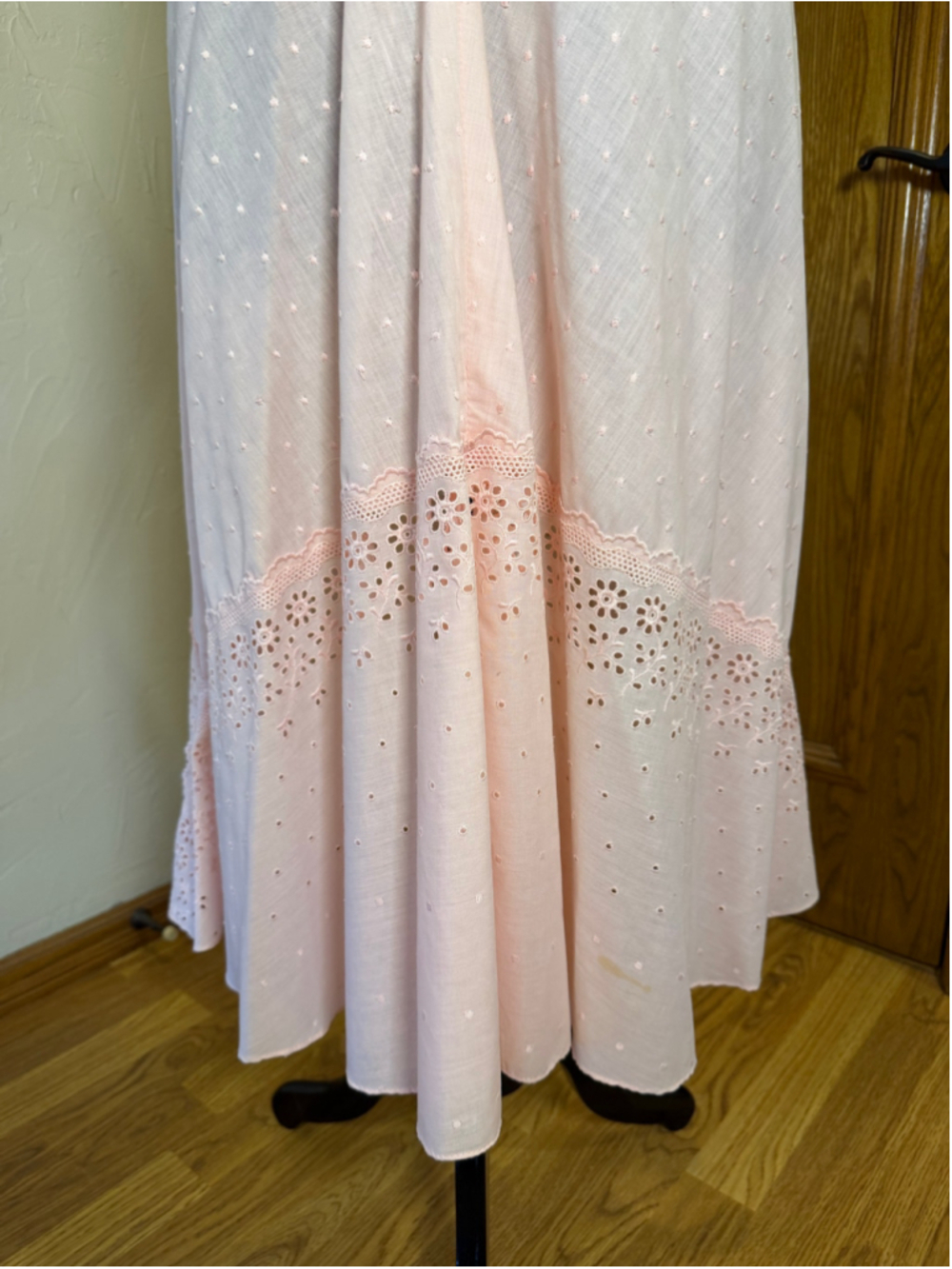 Vintage 70s Arjon California Pink Cotton Eyelet Maxi Dress - Picture 8 of 16